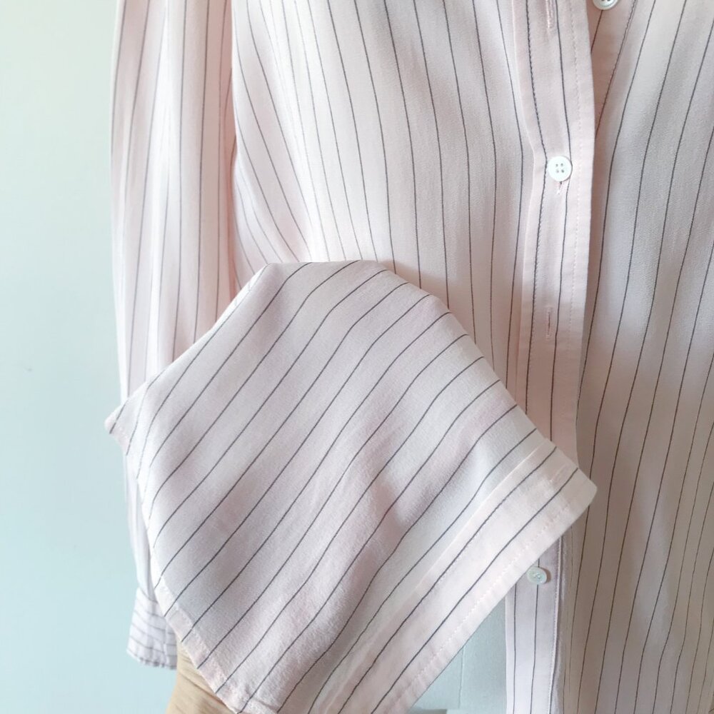 Joe pink silk blouse silk shirt striped button down shirt - Picture 6 of 7
